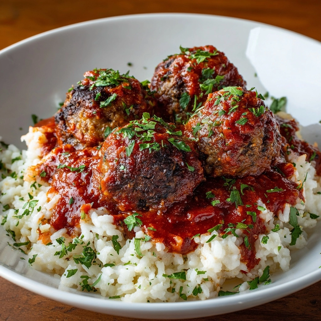 Meatballs With Tomato Sauce and Rice Recipe - Recipe Image