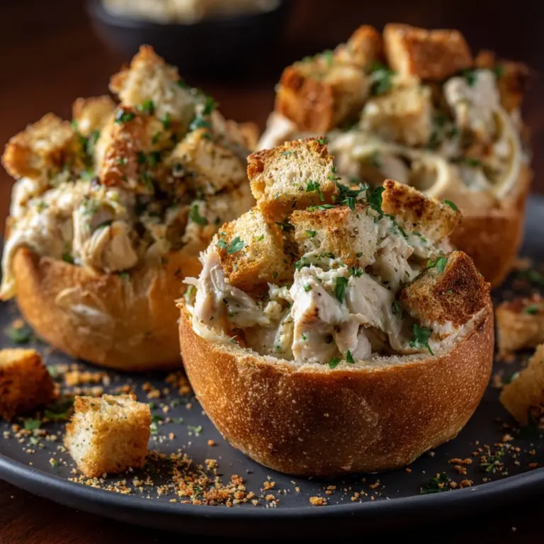 Chicken Alfredo Garlic Bread Bowls Recipe