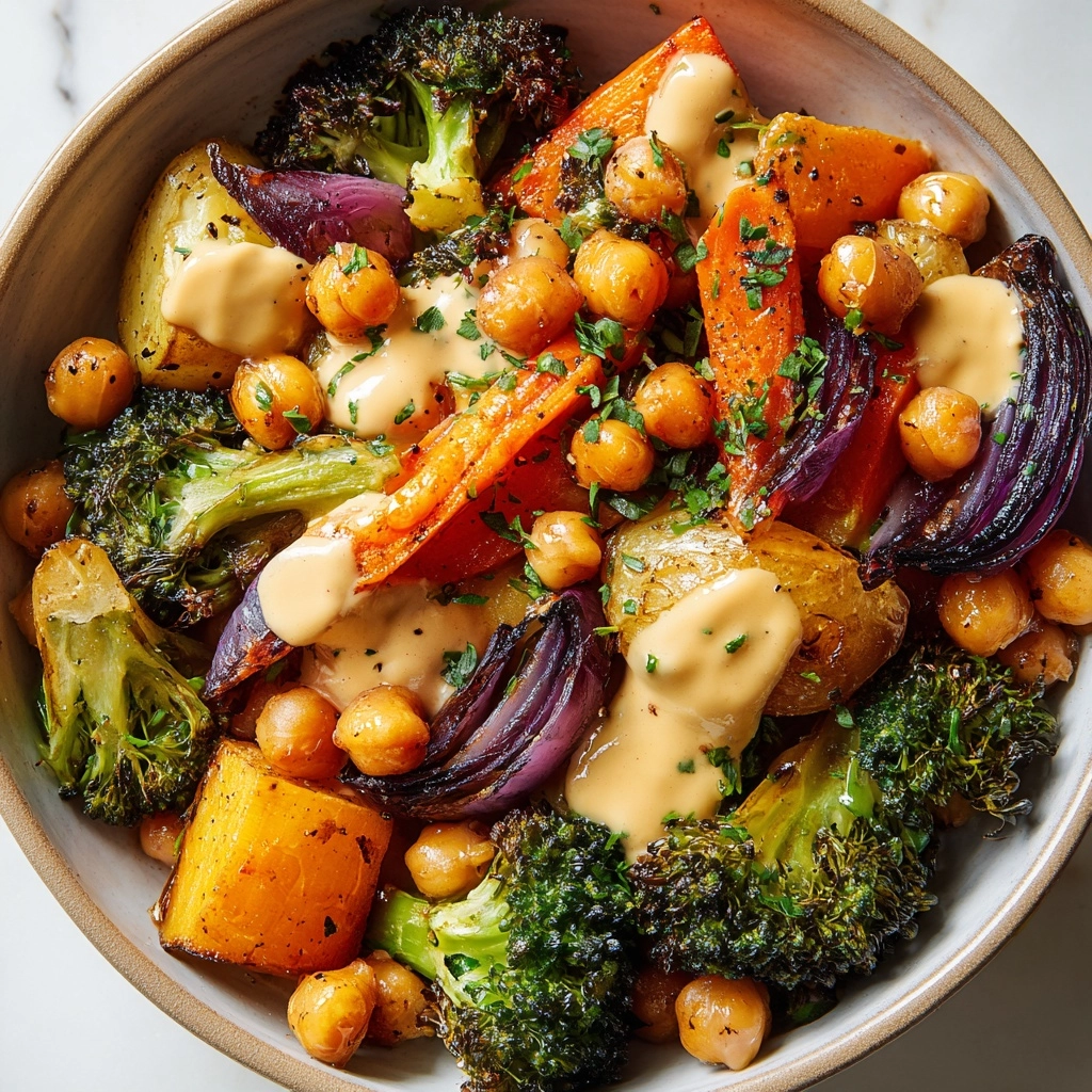 Roasted Veggie & Chickpea Bowls with Maple Dijon Tahini Dressing Recipe - Recipe Image