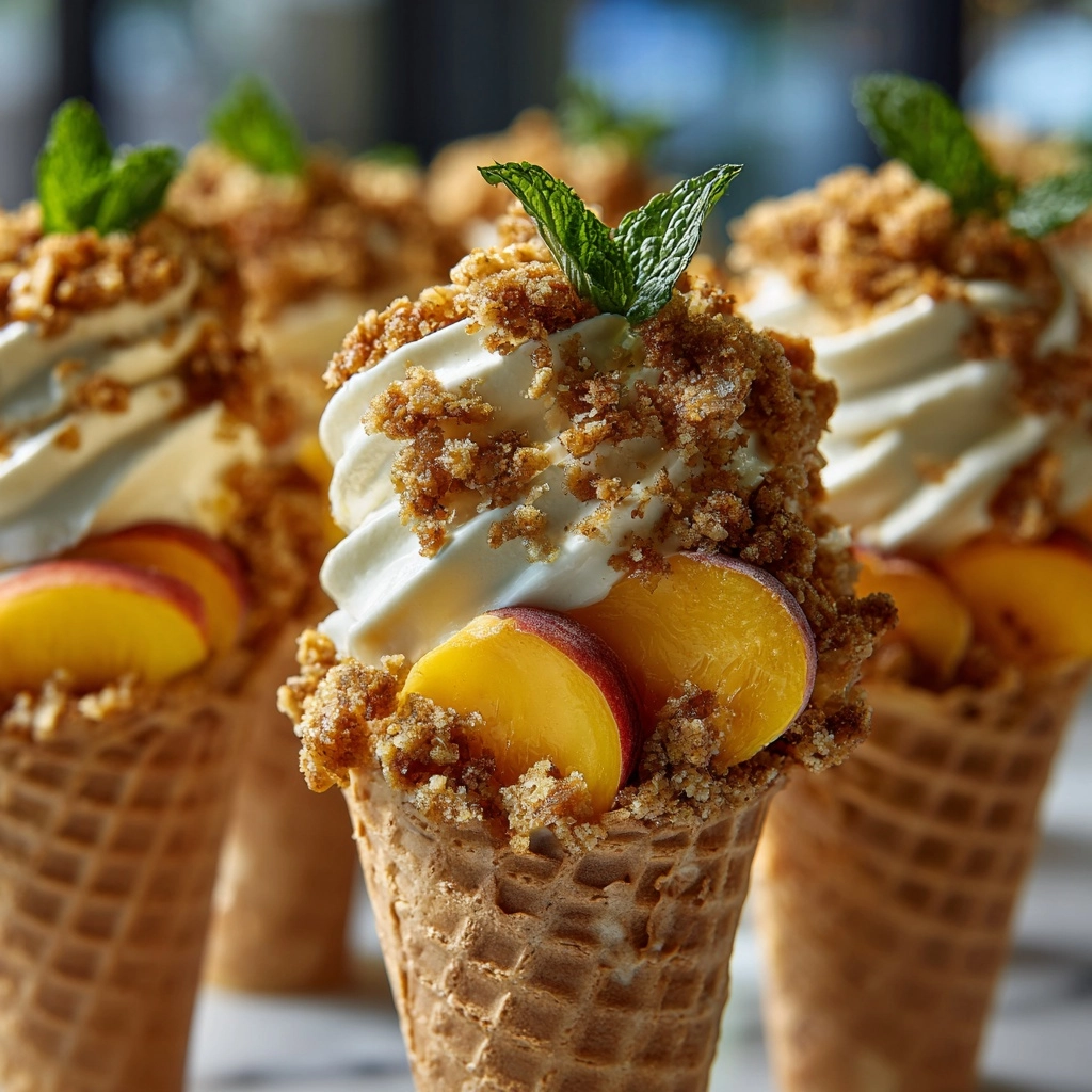 Peach Cobbler Cheesecake Cones Recipe - Recipe Image