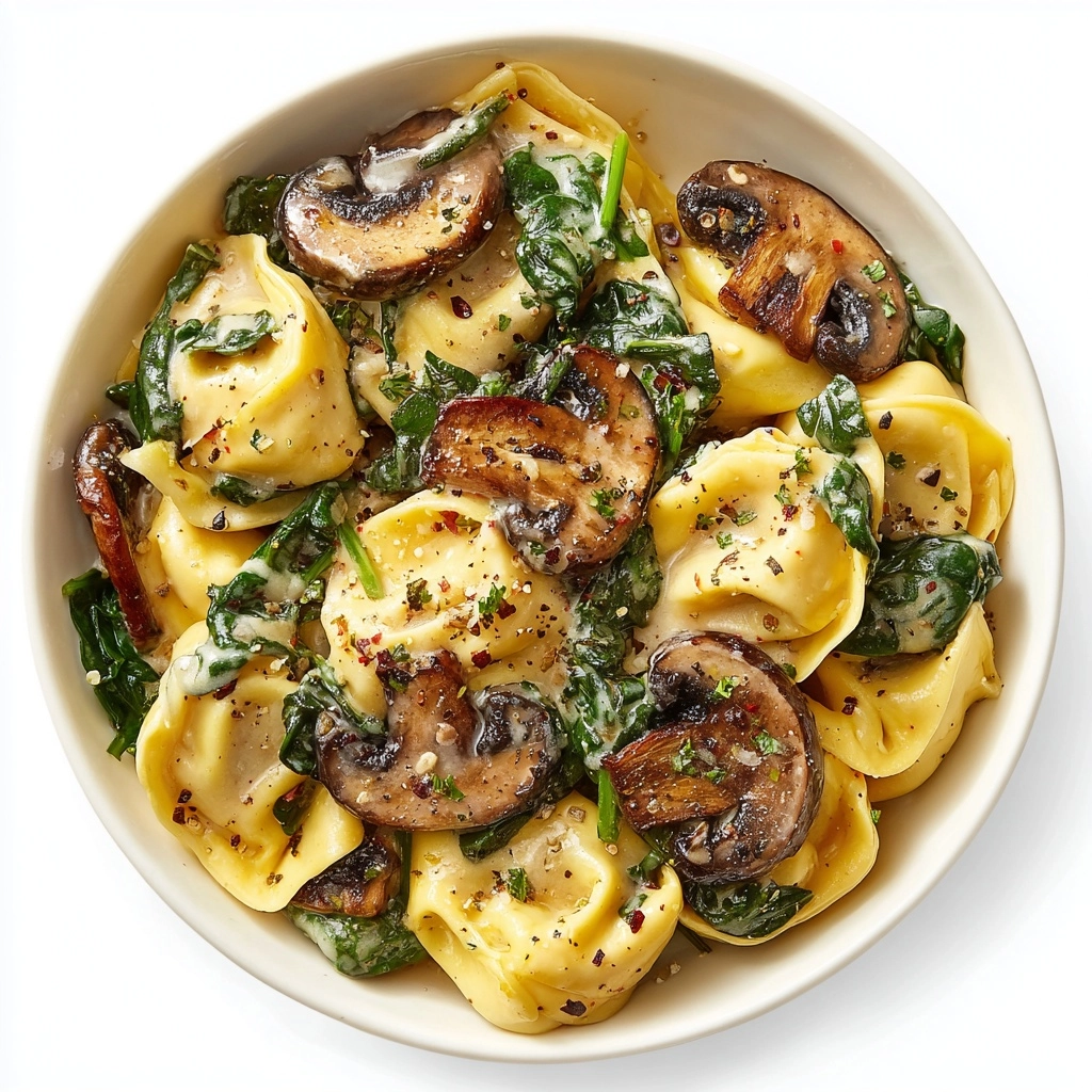 Creamy Spinach Mushroom Tortellini with Caramelized Onions Recipe - Recipe Image