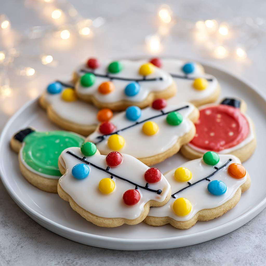 Christmas Lights Royal Icing Sugar Cookies Recipe - Recipe Image