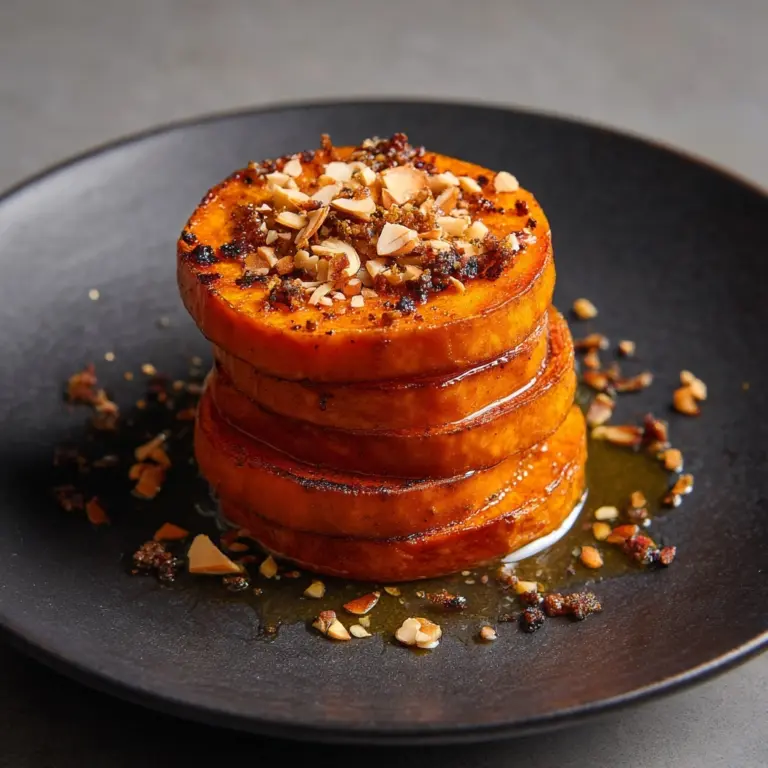 Sticky Maple Sweet Potato Stacks with Garlic & Almond Butter Recipe