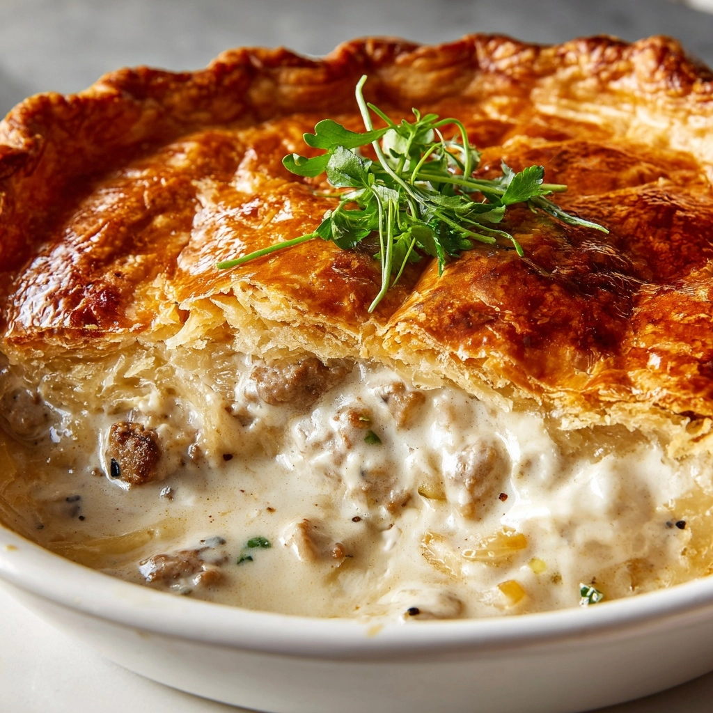 Creamy Sausage Pie with Flaky Puff Pastry Recipe - Recipe Image