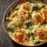 Creamy Broccoli Cheddar Casserole with Garlic Butter Pretzels Recipe