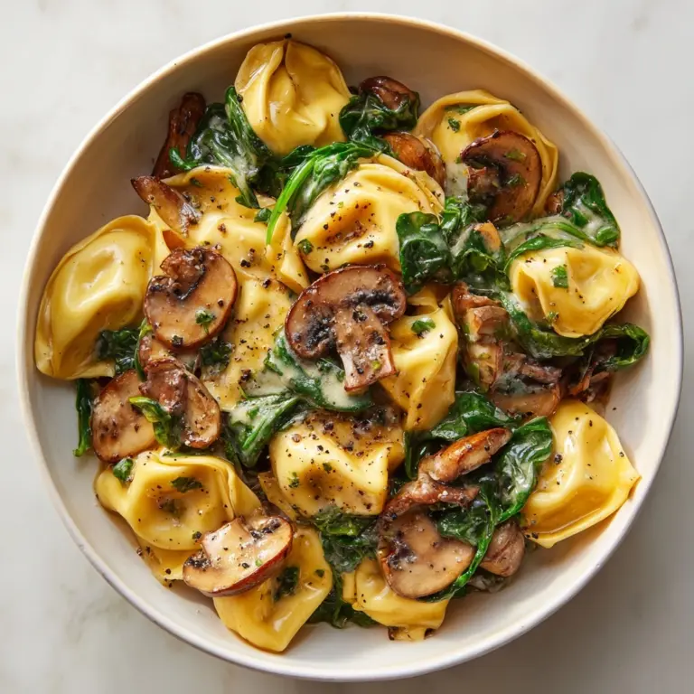 Creamy Spinach Mushroom Tortellini with Caramelized Onions Recipe