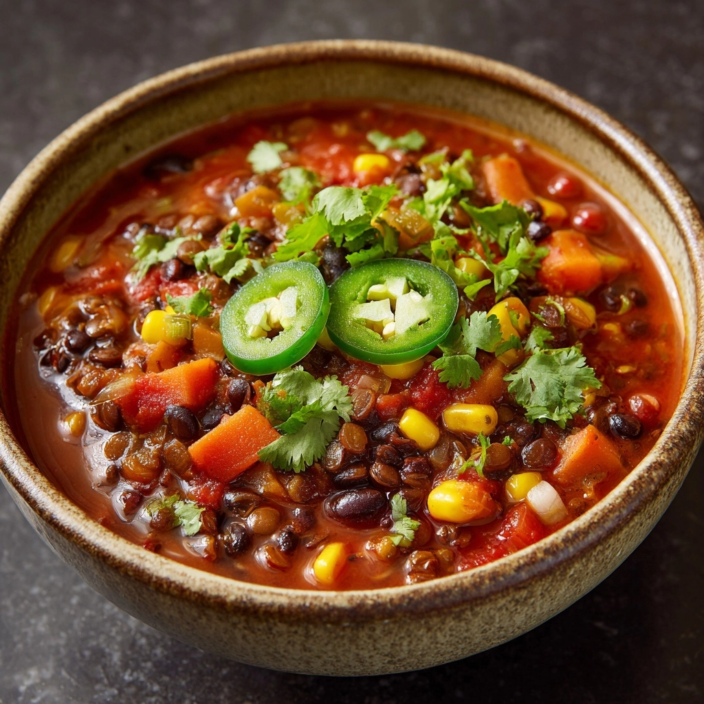 Three-Bean Sweet Potato Chili Recipe - Recipe Image