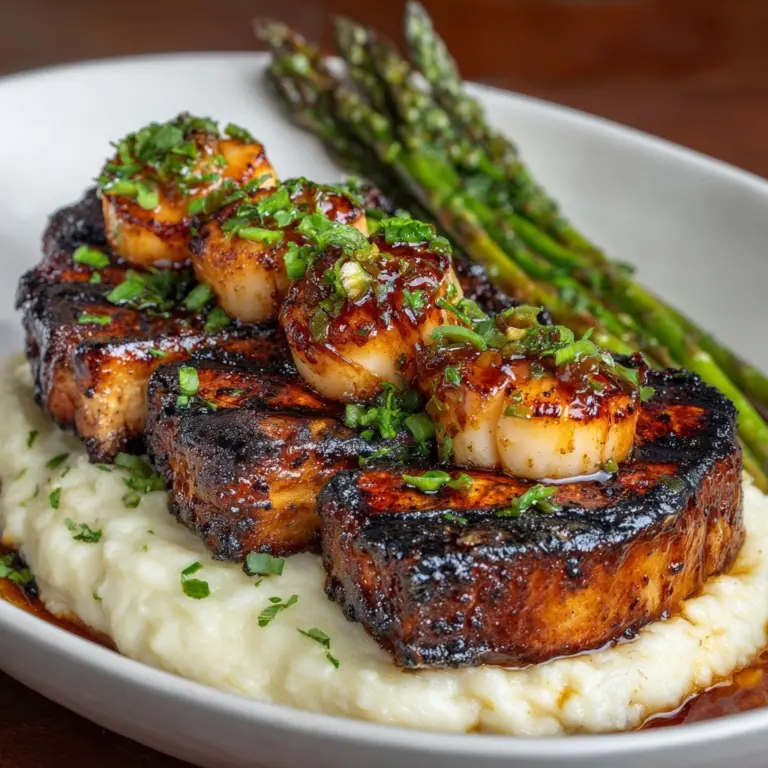 Lamb Chops over Lobster Mash with Asparagus Recipe