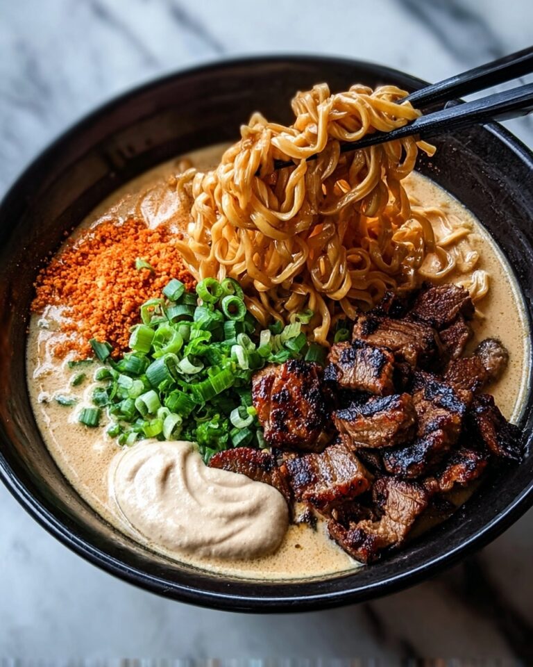 Fiery Chicken Ramen with Creamy Garlic Sauce Recipe
