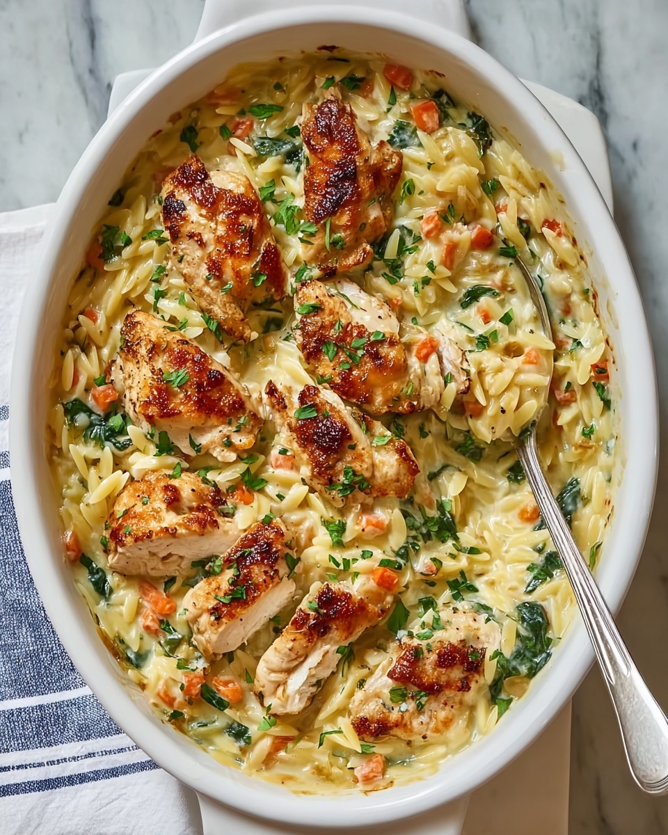 Creamy Chicken and Orzo Bake Recipe - Recipe Image