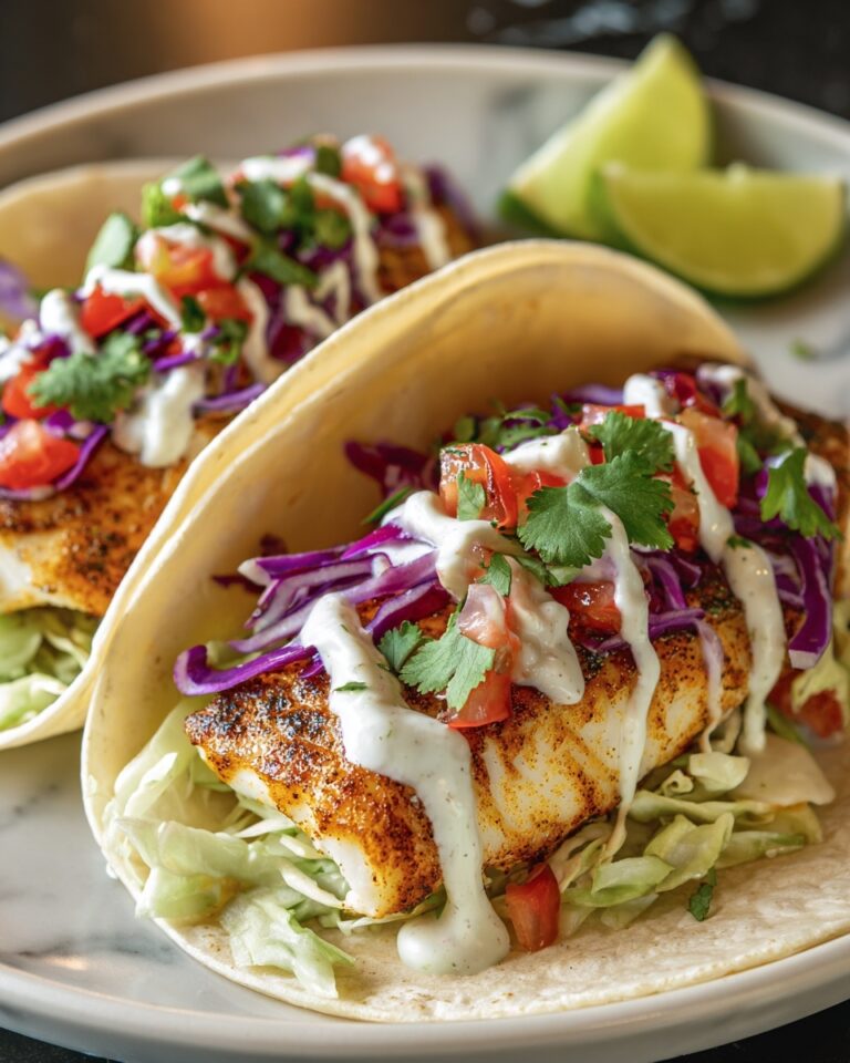 Fish Tacos with Lime Crema and Shredded Cabbage Recipe