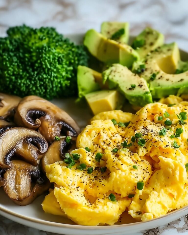 Keto Breakfast Plate with Creamy Scrambled Eggs, Mushrooms & Avocado Recipe