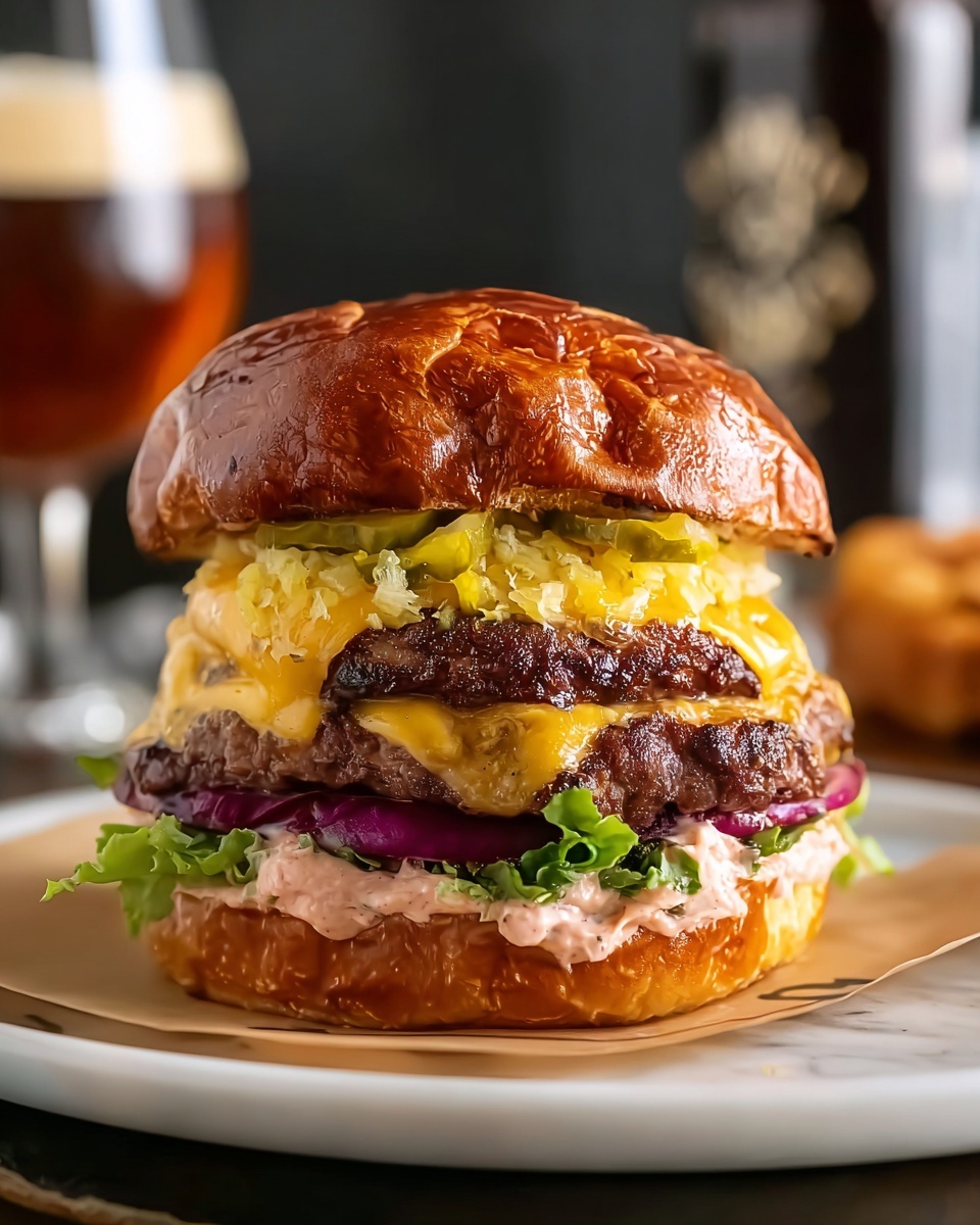 Corned Beef Burgers with Irish Cheddar and Sauerkraut Recipe - Recipe Image