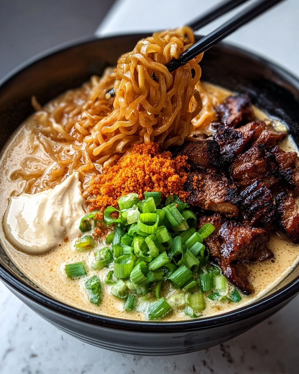 Fiery Chicken Ramen with Creamy Garlic Sauce Recipe - Recipe Image