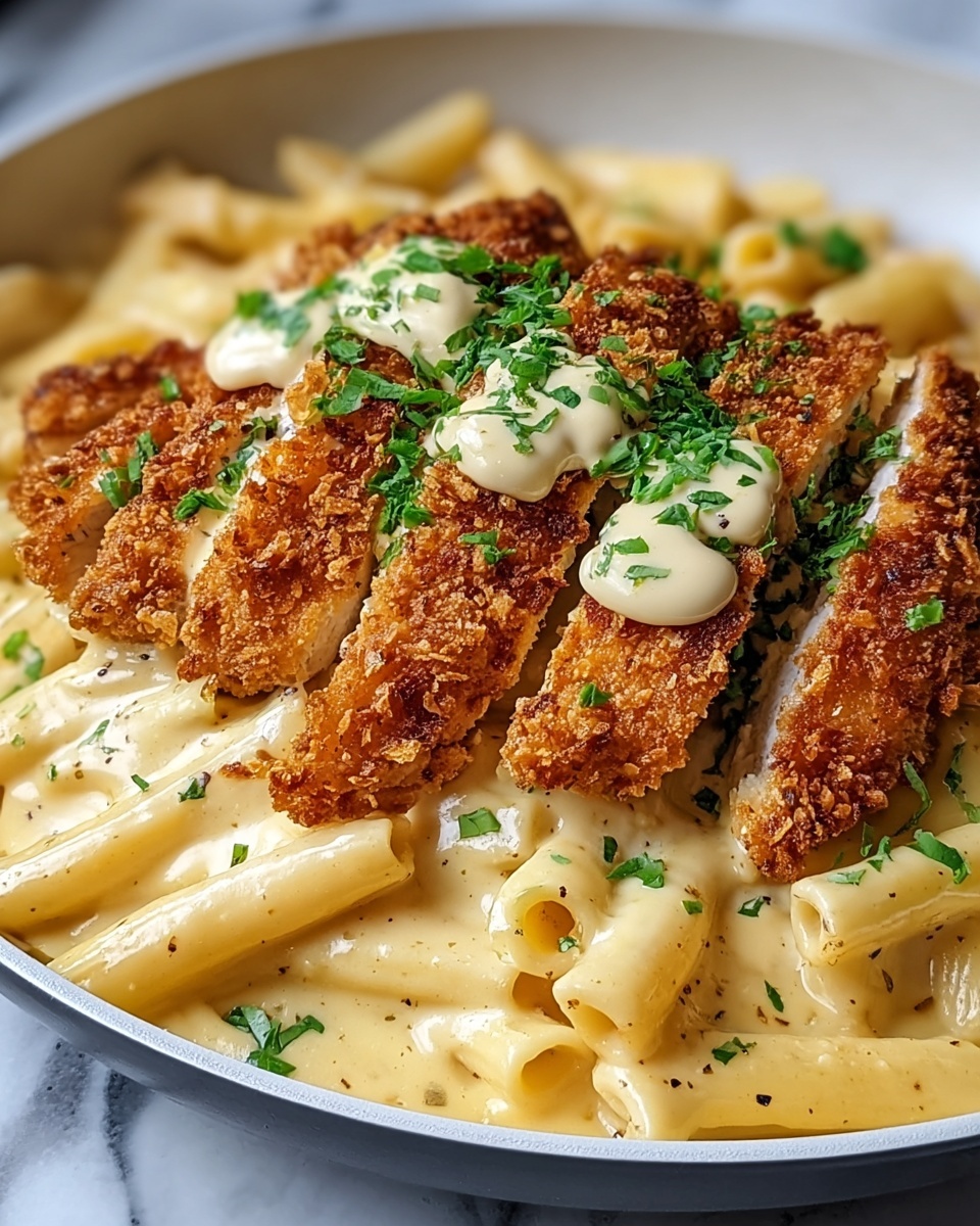 Crispy Chicken with Creamy Parmesan Pasta Recipe - Recipe Image