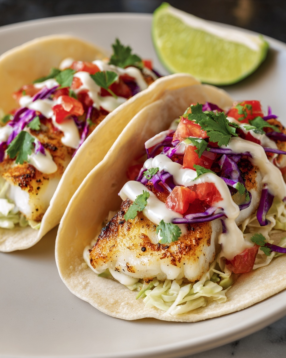 Fish Tacos with Lime Crema and Shredded Cabbage Recipe - Recipe Image