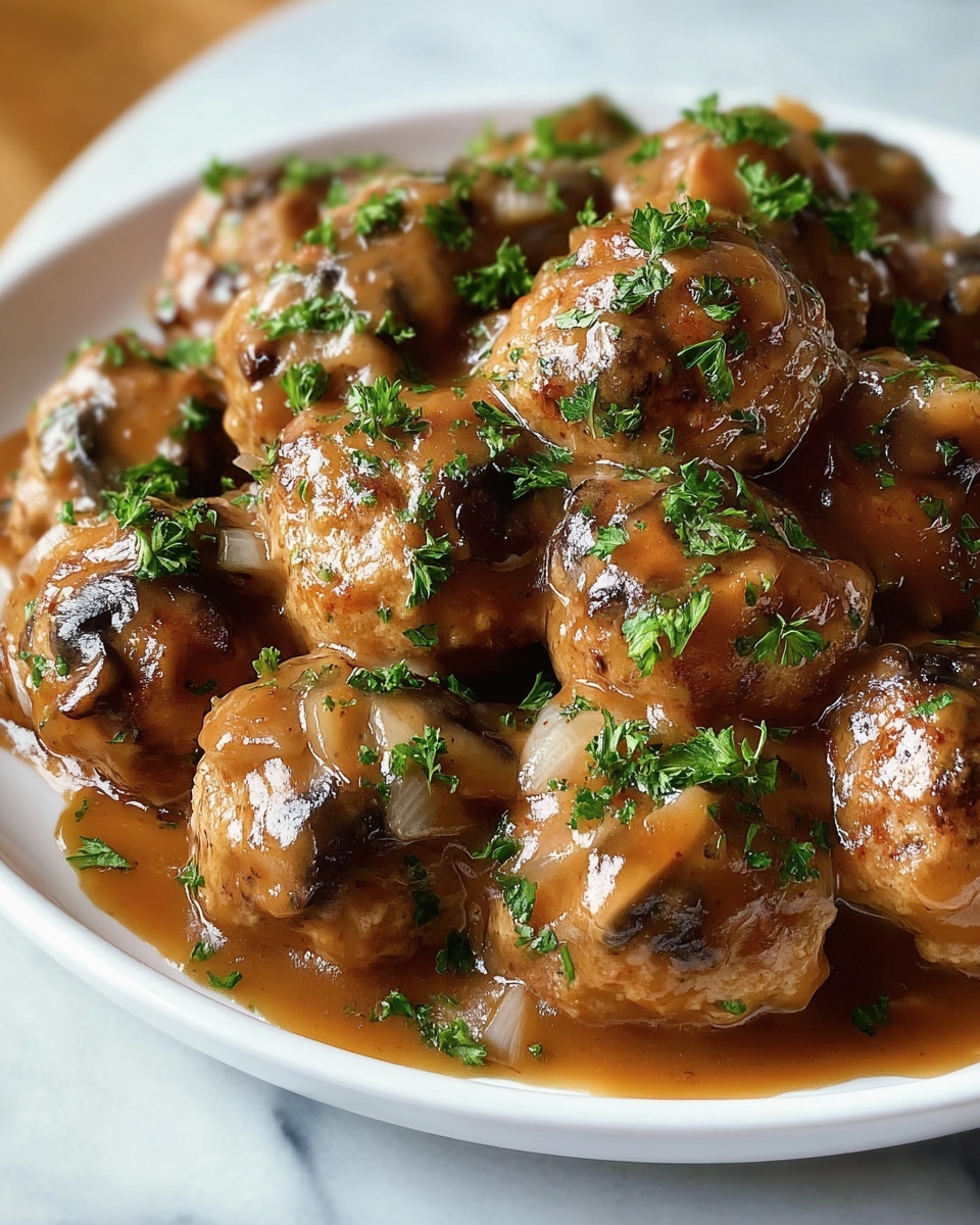 Savory Beef Meatballs in Mushroom Sauce Recipe - Recipe Image