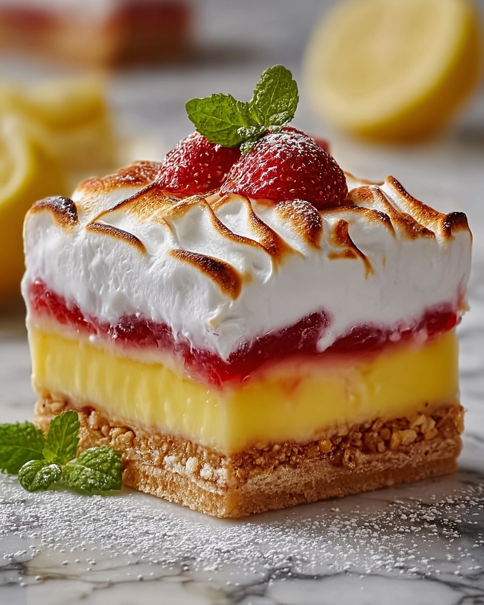 Lemon Pie Bars with Strawberry Meringue Recipe - Recipe Image