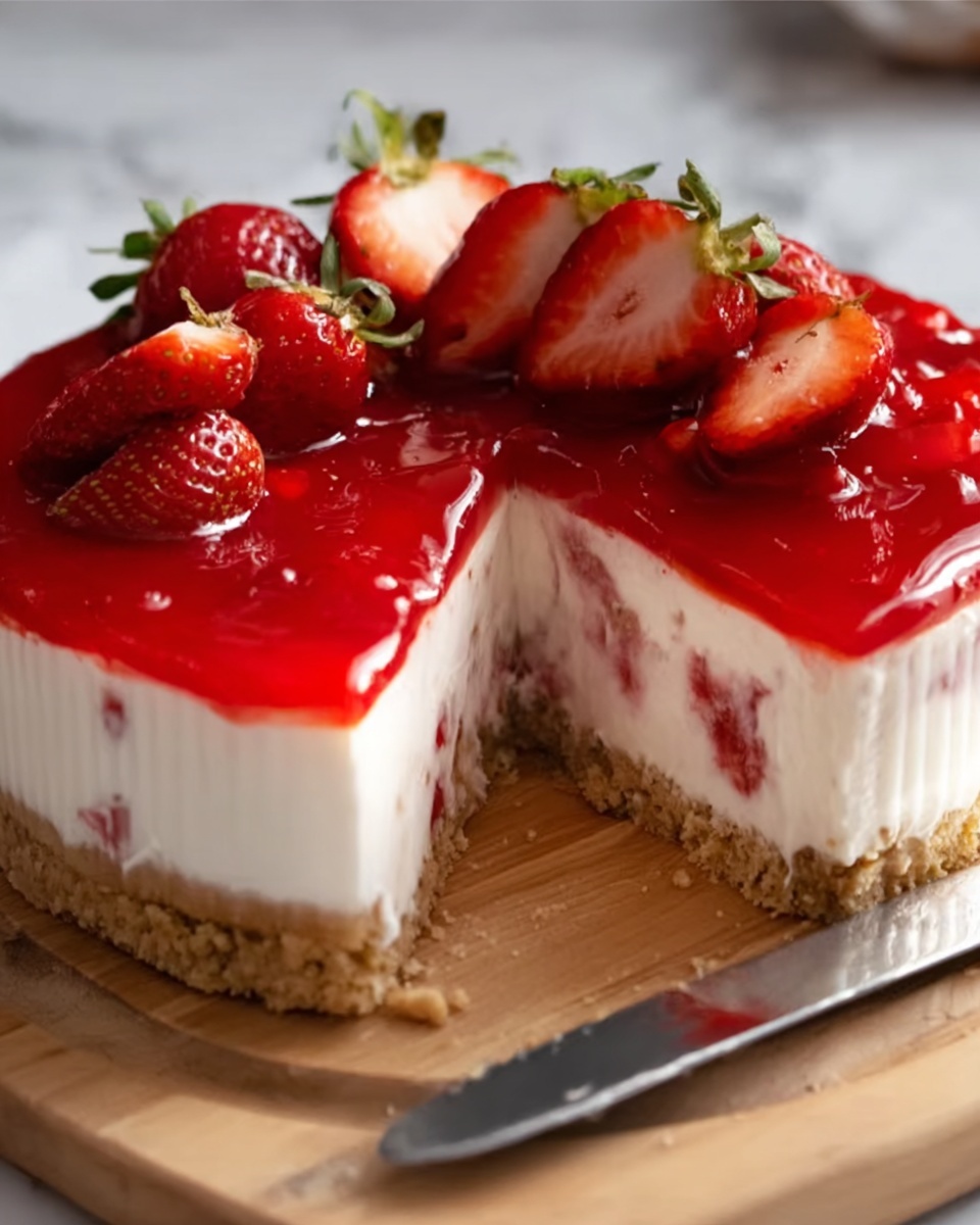 Strawberry Cheesecake with Strawberry Reduction and Fresh Garnish Recipe - Recipe Image