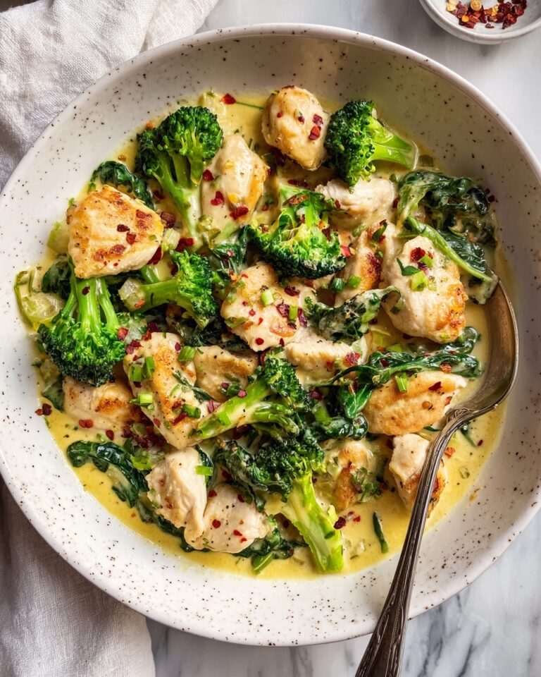 Garlic Chicken with Broccoli and Spinach in a Creamy Mozzarella Sauce Recipe