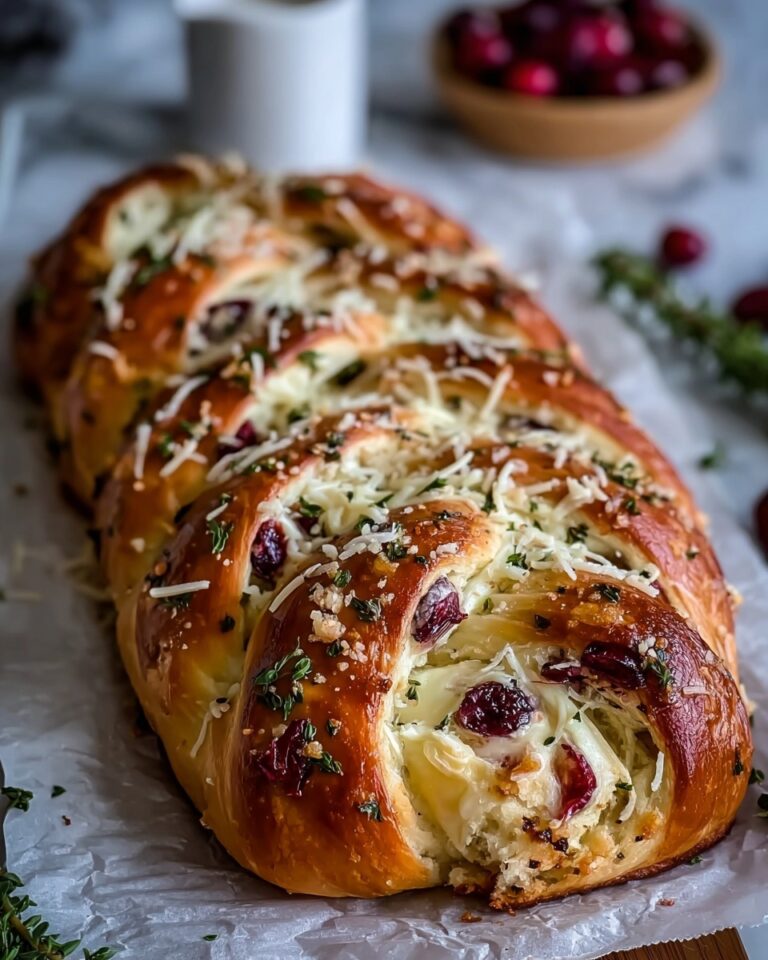 Garlic Herb Sourdough Bread Stuffed with Brie & Cranberry Recipe