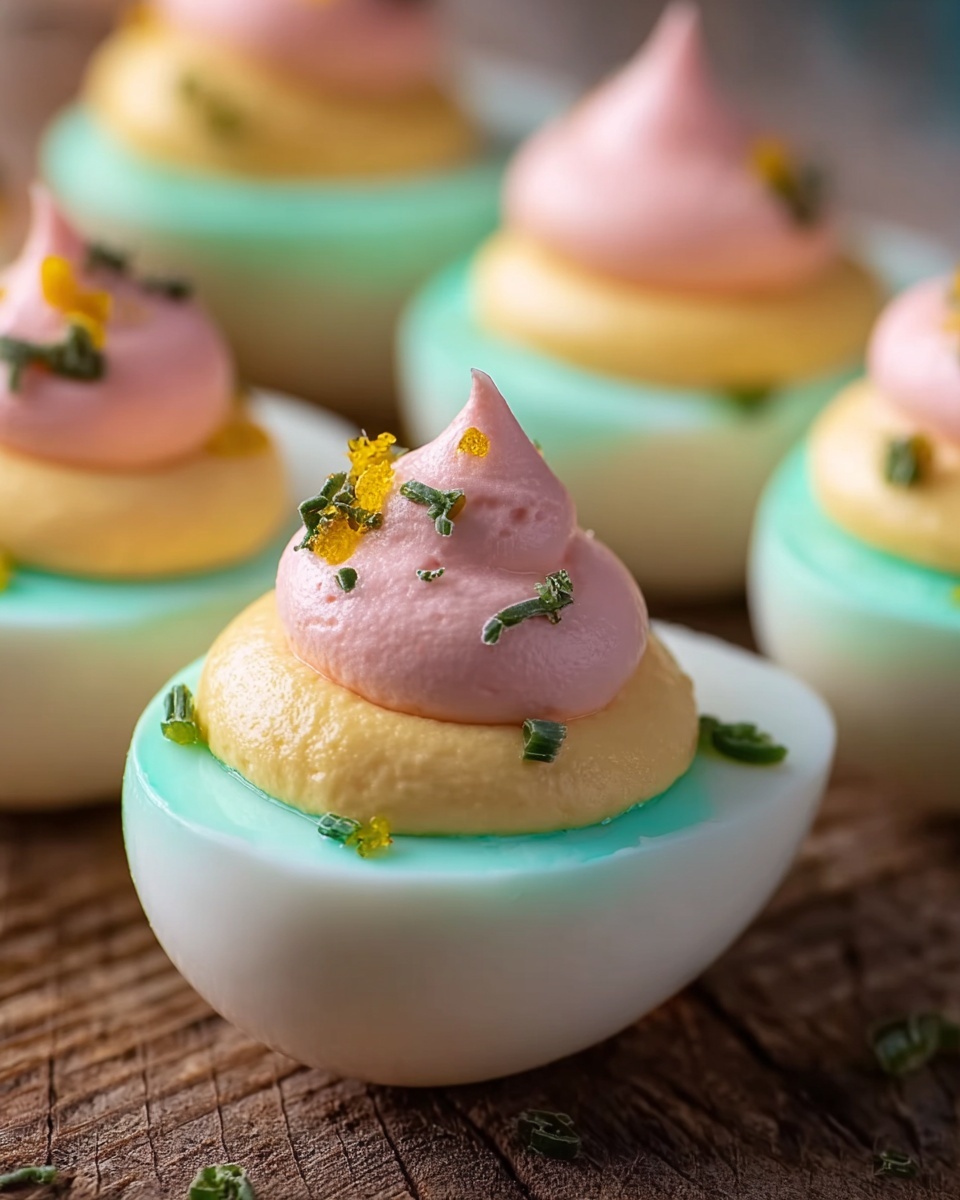 Easter Deviled Eggs with Colorful Yolk Fillings Recipe - Recipe Image
