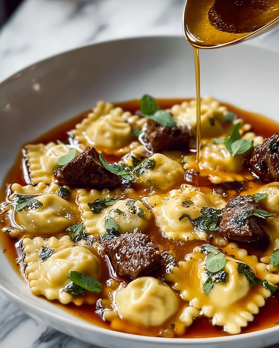One-Skillet Garlic Butter Steak & Cheese Ravioli Recipe - Recipe Image