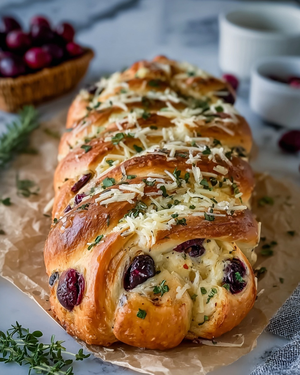 Garlic Herb Sourdough Bread Stuffed with Brie & Cranberry Recipe - Recipe Image