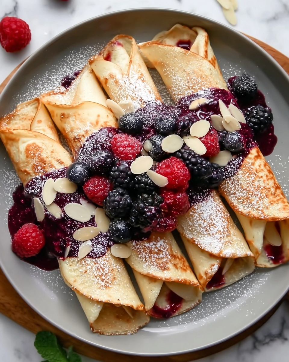 Almond Crepes with Warm Berry Compote Recipe - Recipe Image
