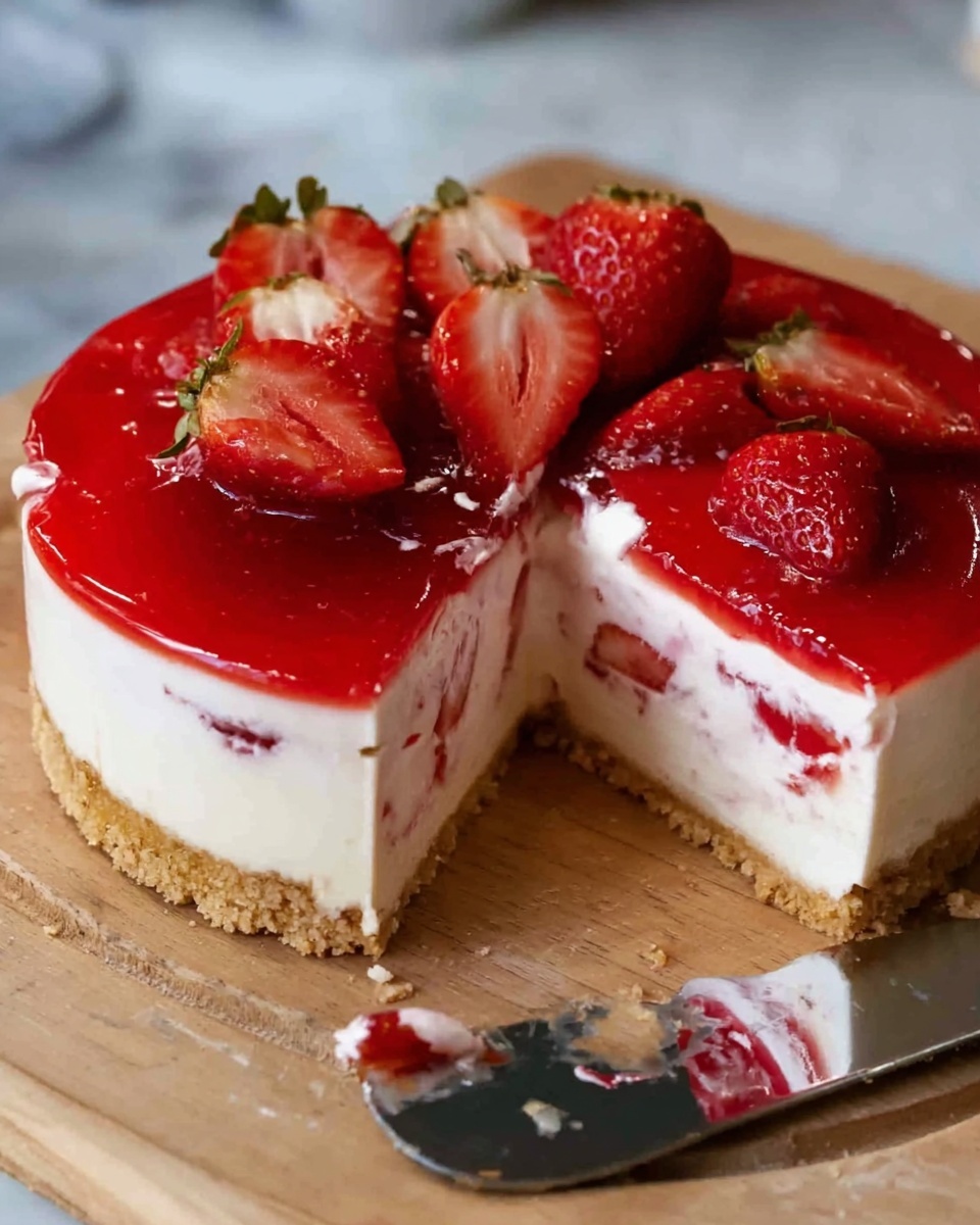 Strawberry Cheesecake with Strawberry Reduction and Fresh Garnish Recipe - Recipe Image