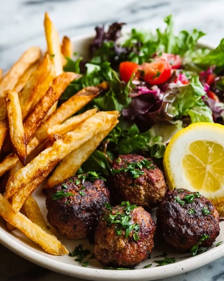 Meatballs with Crispy Fries and Fresh Salad Recipe