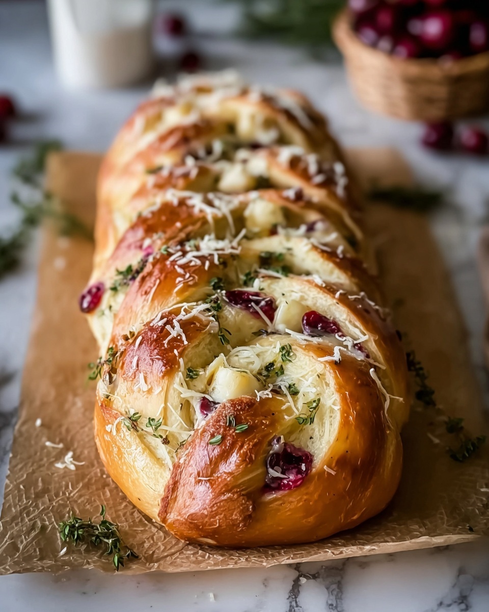 Garlic Herb Sourdough Bread Stuffed with Brie & Cranberry Recipe - Recipe Image