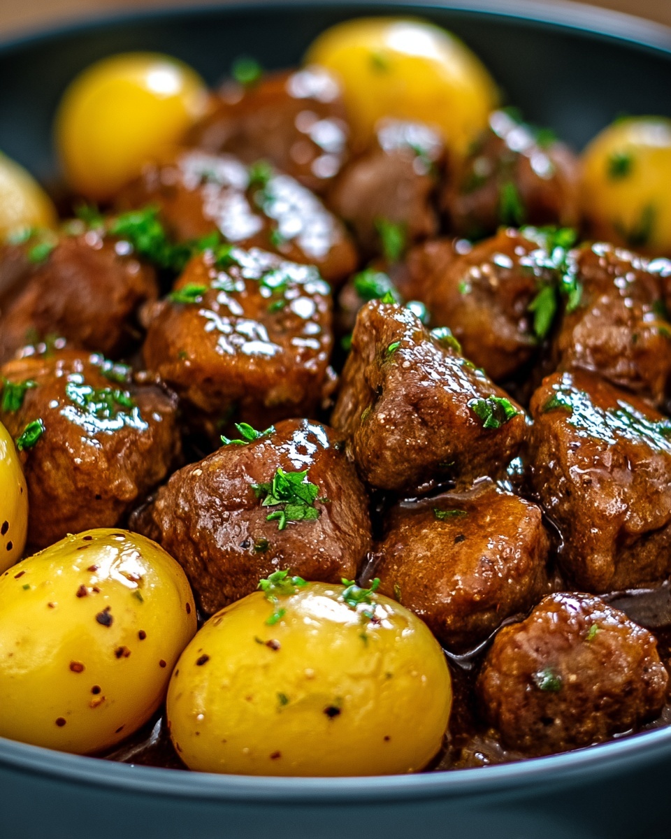 Slow Cooker Garlic Butter Beef Bites & Potatoes Recipe - Recipe Image