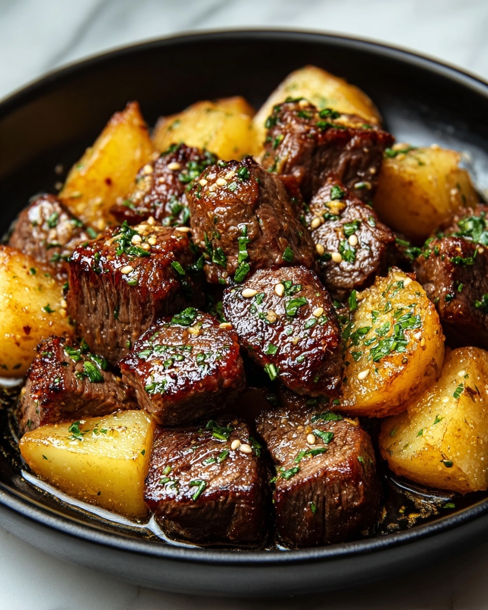 Quick Garlic Butter Steak Bites in a Cast Iron Skillet Recipe - Recipe Image