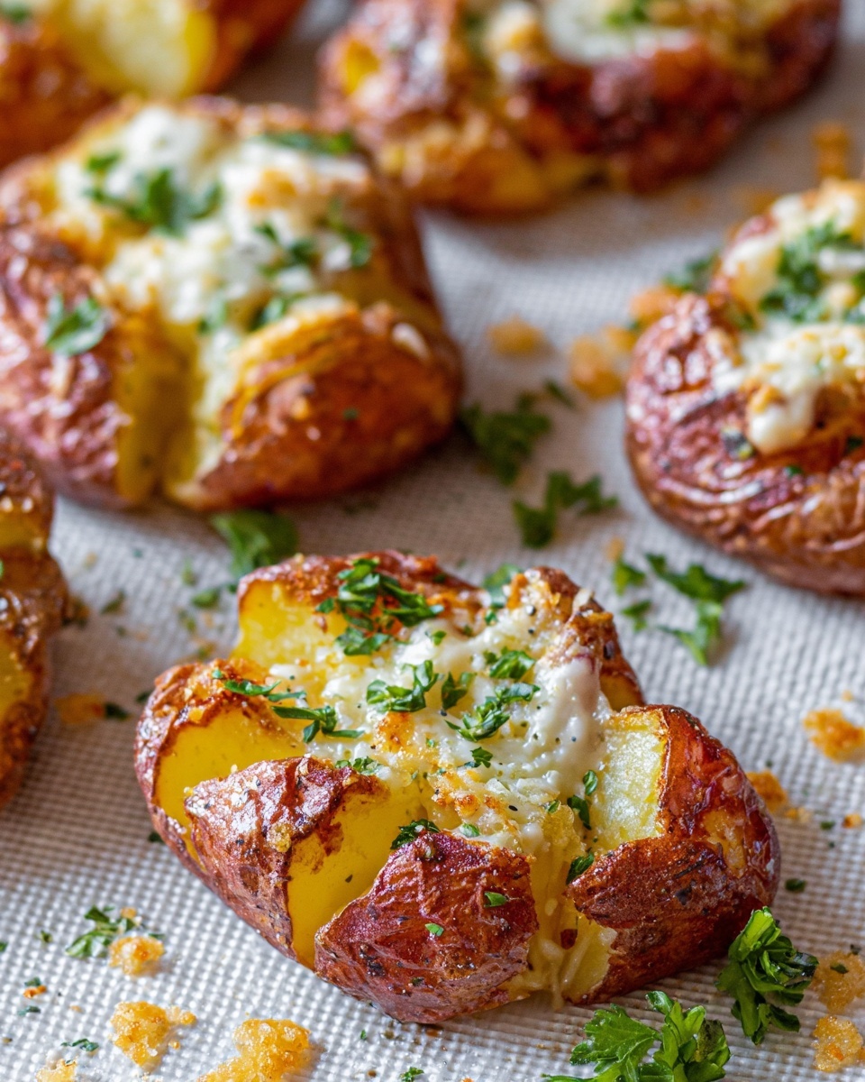 Smashed Potatoes with Parmesan and Garlic Recipe - Recipe Image