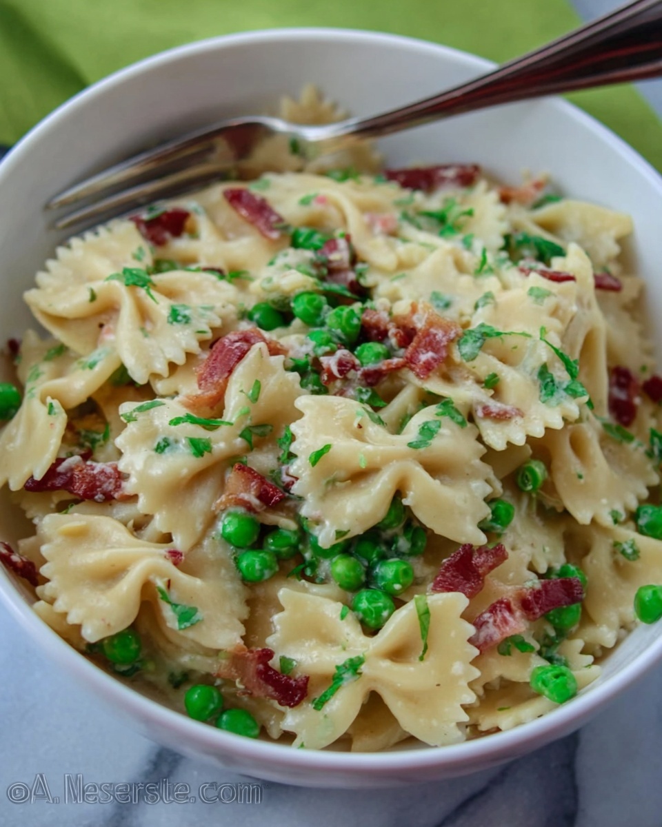 Creamy Farfalle with Peas and Bacon Recipe - Recipe Image