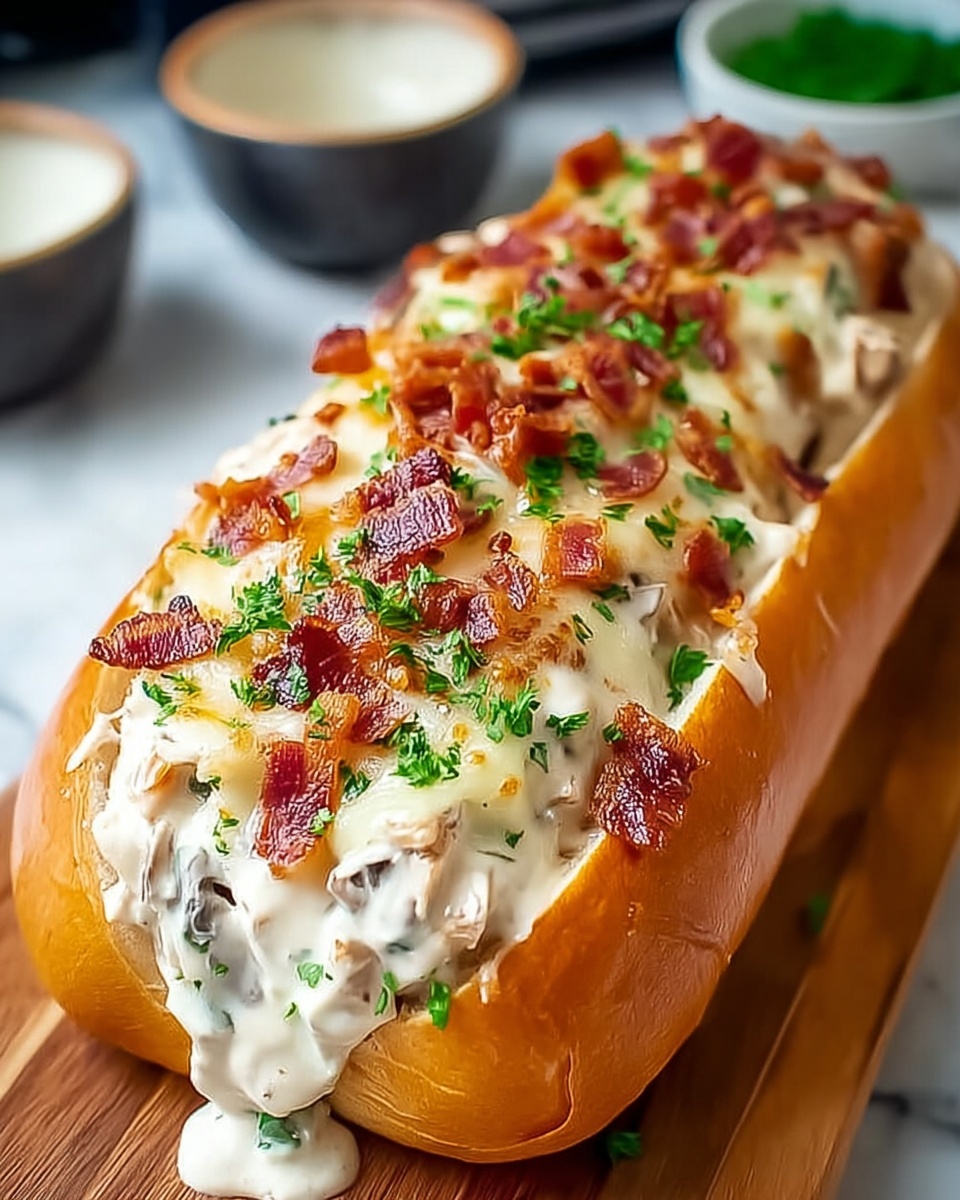 Cheesy Chicken Bacon Ranch Stuffed Bread Recipe - Recipe Image