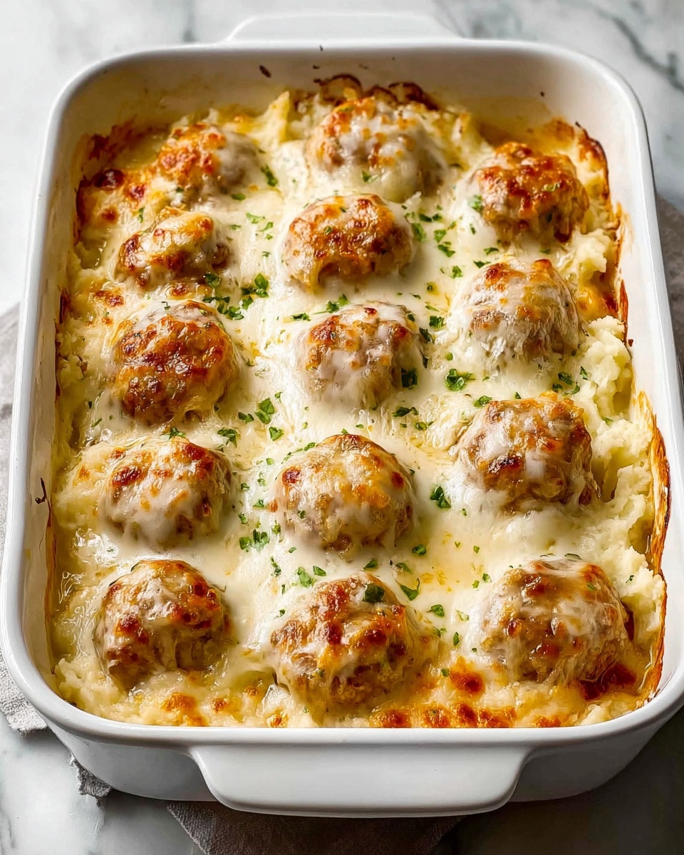 Loaded Mashed Potato and Meatball Casserole Recipe - Recipe Image