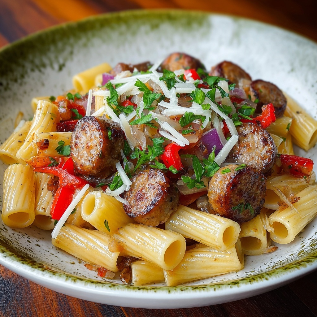 One-Skillet Spicy Honey BBQ Sausage & Pasta Recipe - Recipe Image