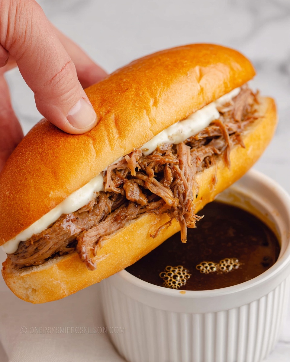 Slow Cooker Shredded Beef Sandwiches with Caramelized Onions and Melty Cheese Recipe - Recipe Image