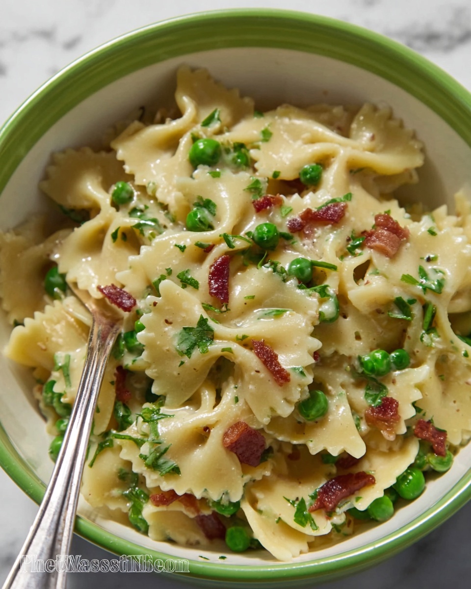 Creamy Farfalle with Peas and Bacon Recipe - Recipe Image