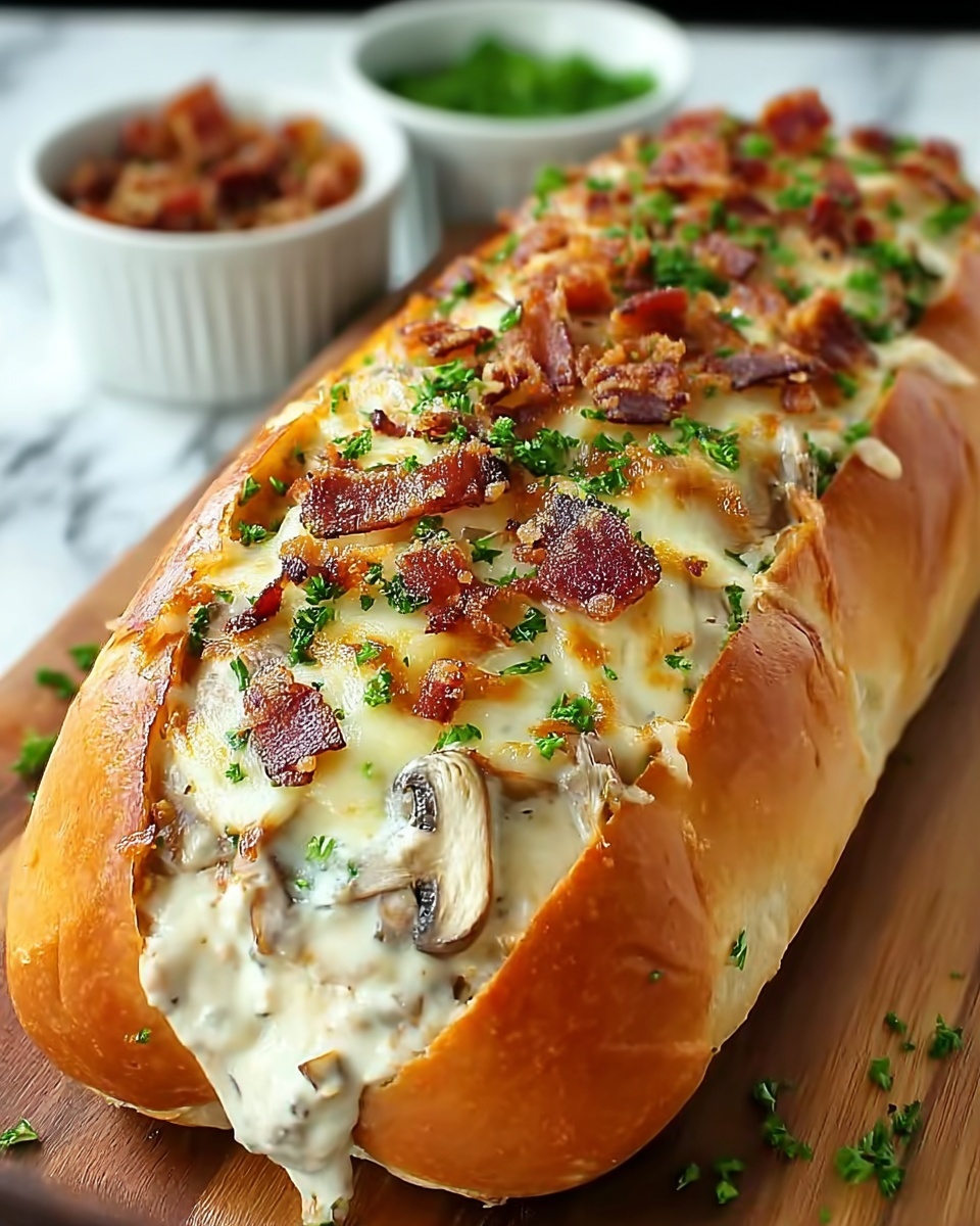 Cheesy Chicken Bacon Ranch Stuffed Bread Recipe - Recipe Image
