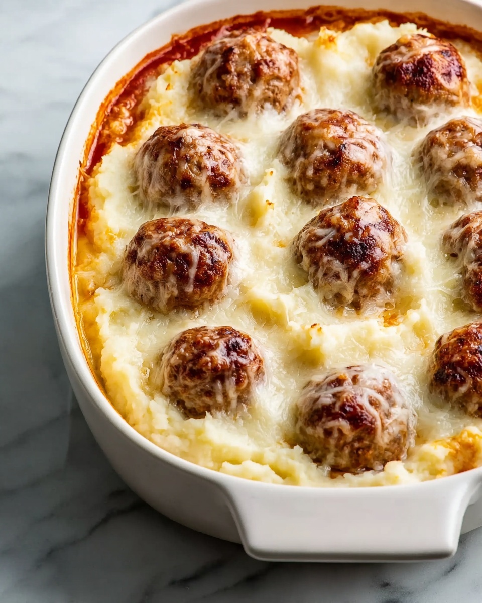 Loaded Mashed Potato and Meatball Casserole Recipe - Recipe Image
