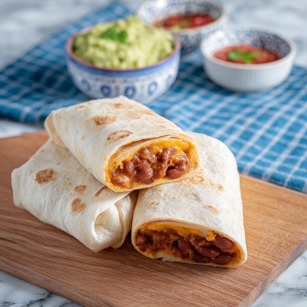 Refried Bean Burritos with Cheddar and Salsa Recipe - Recipe Image