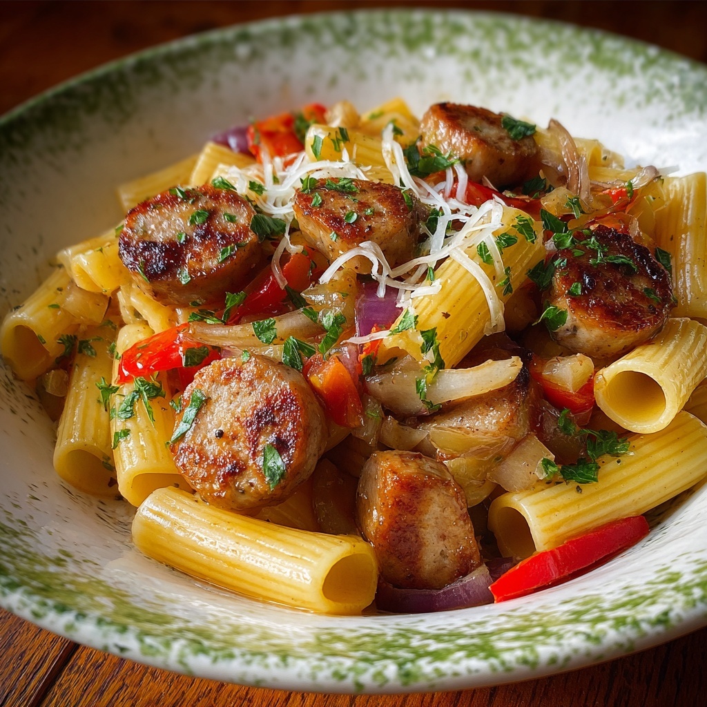 One-Skillet Spicy Honey BBQ Sausage & Pasta Recipe - Recipe Image