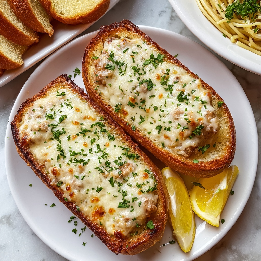 Chicken Alfredo Garlic Bread Recipe - Recipe Image