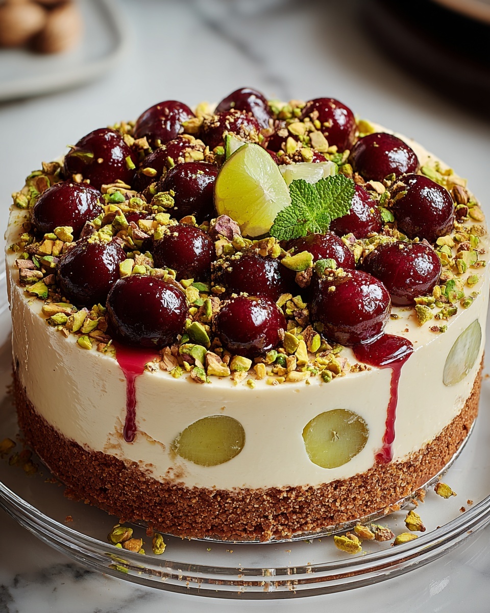 Luscious Lemon-Lime Cherry Pistachio Cheesecake Recipe - Recipe Image