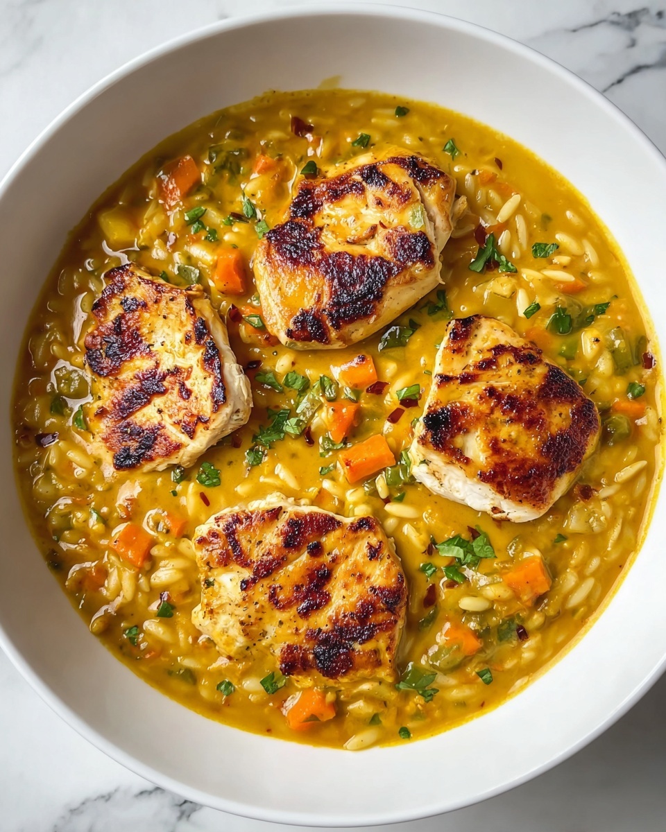 One-Pot Creamy Thai Curry Chicken Orzo Recipe - Recipe Image