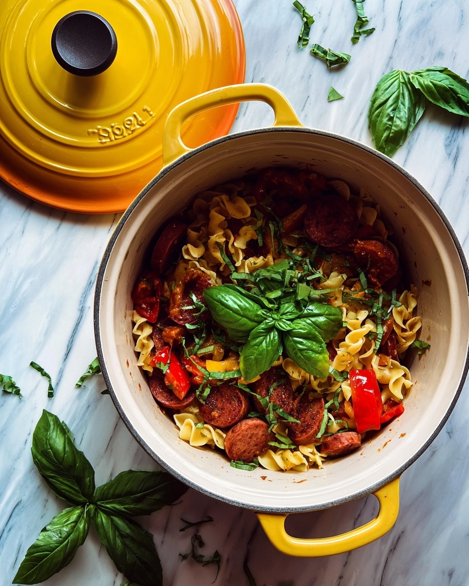 One Pot Chorizo, Bell Pepper, and Tomato Noodles Recipe - Recipe Image