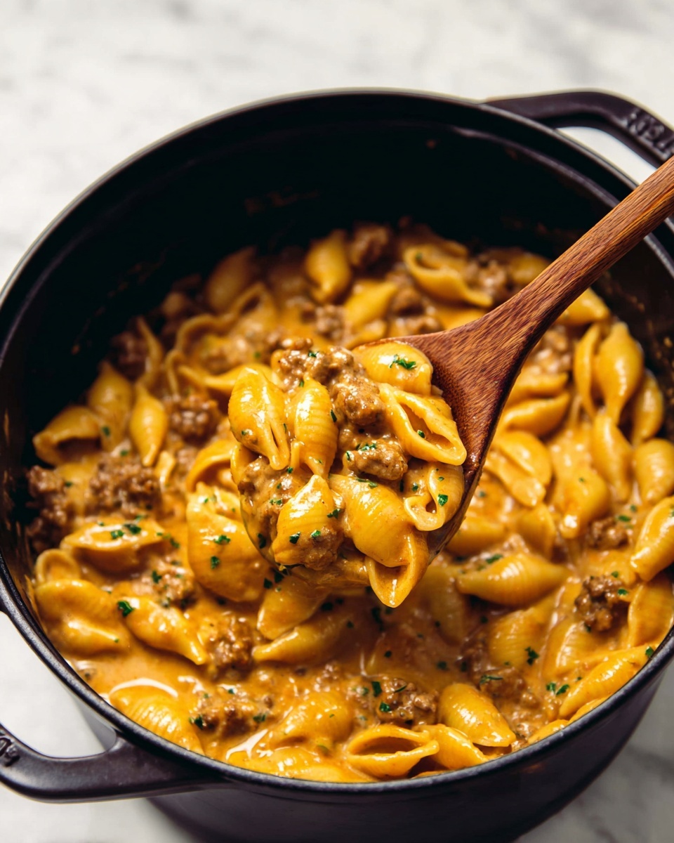 One Pot Cheesy Italian Sausage and Shells Recipe - Recipe Image